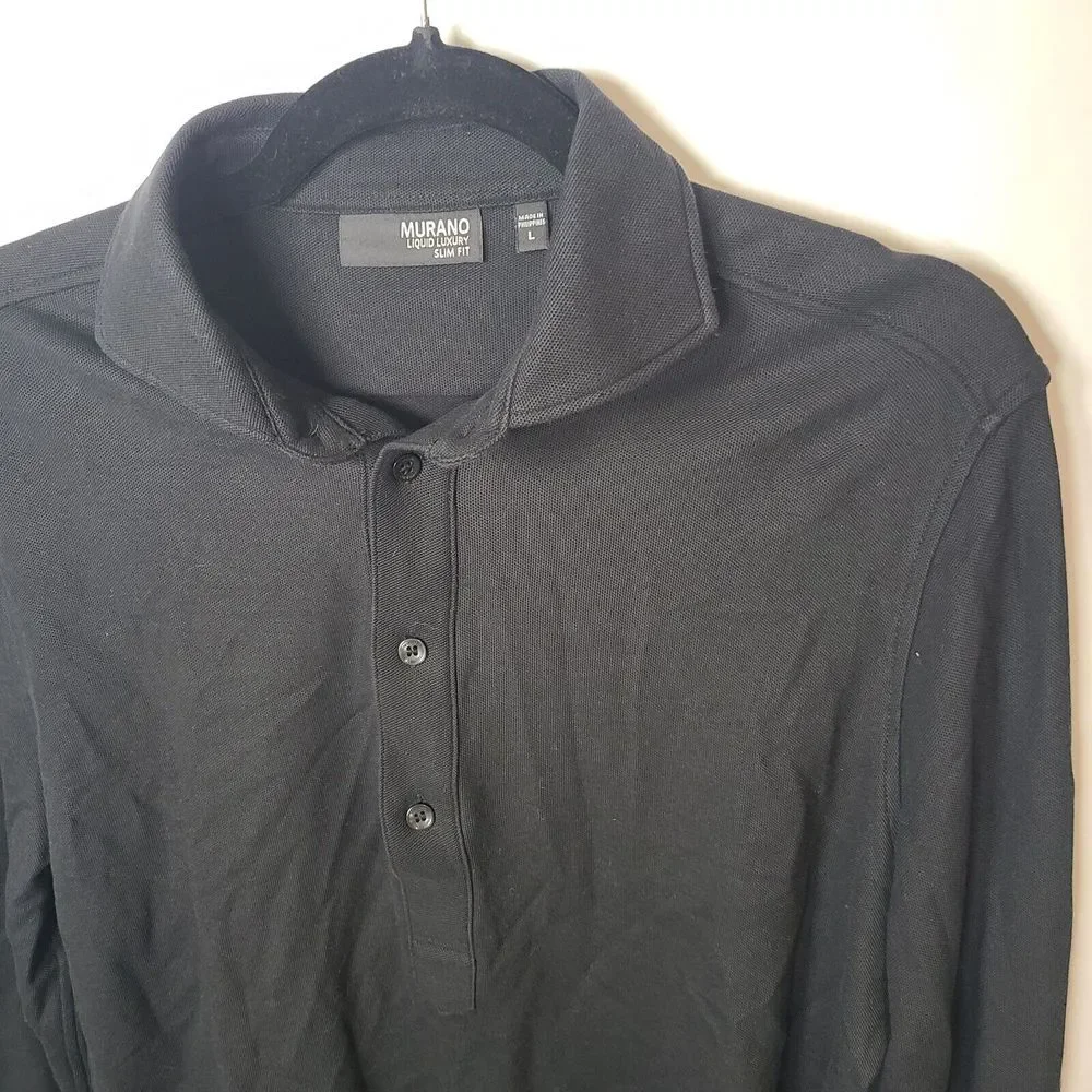 Murano Liquid Luxury Slim Fit Black Shirt Large Long‎ Sleeve Stretch Top Dressy